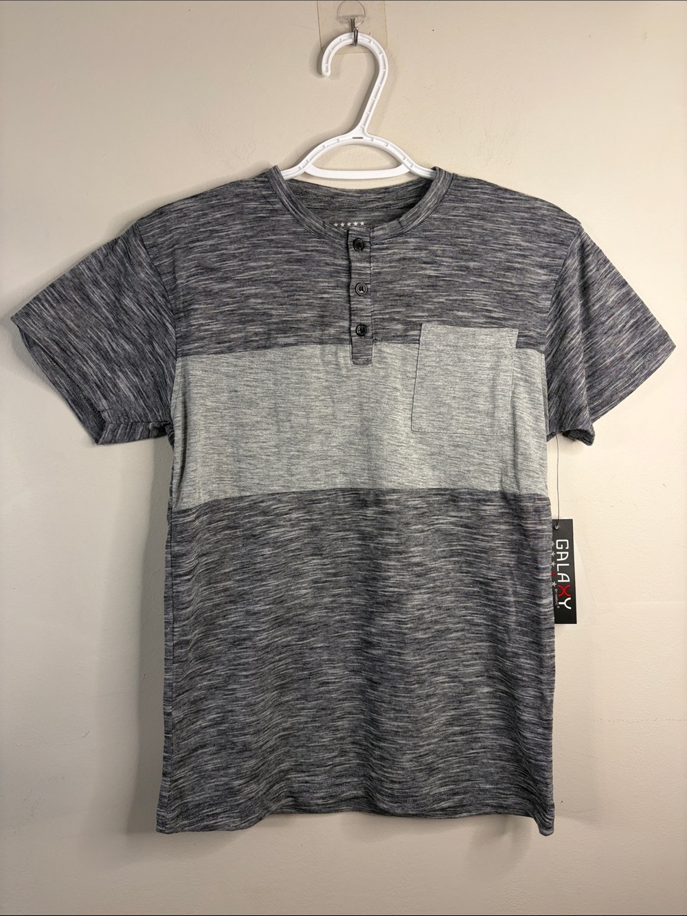 Galaxy By Harvic Boys Short Sleeve Henley Tee - Gray Heather NWT Size 14/16 #28